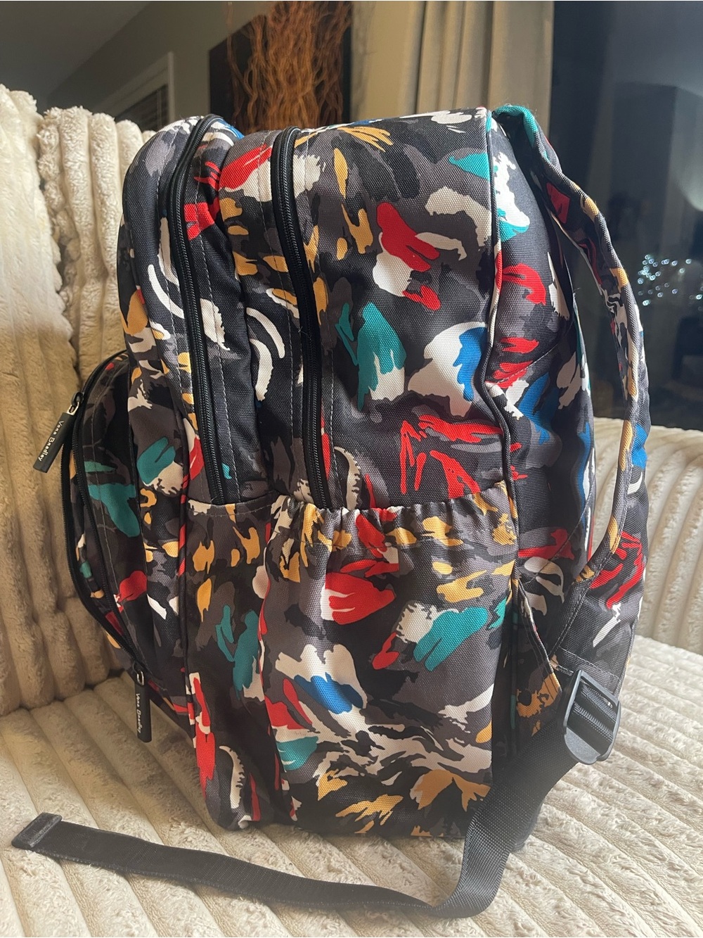 Vera Bradley Backpack Abstract Floral Print Black Multicolor Travel Bag - Picture 6 of 10